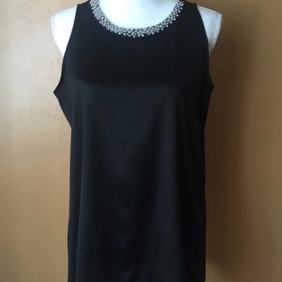 Alfani Sleeveless Black Satin Tunic Style Top with Embellished Neckline  (M) - Picture 9 of 10